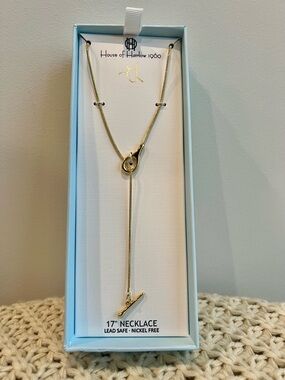 House of Harlow 1960 Gold Lariat Necklace Minimalist Toggle Drop 17” NWT
